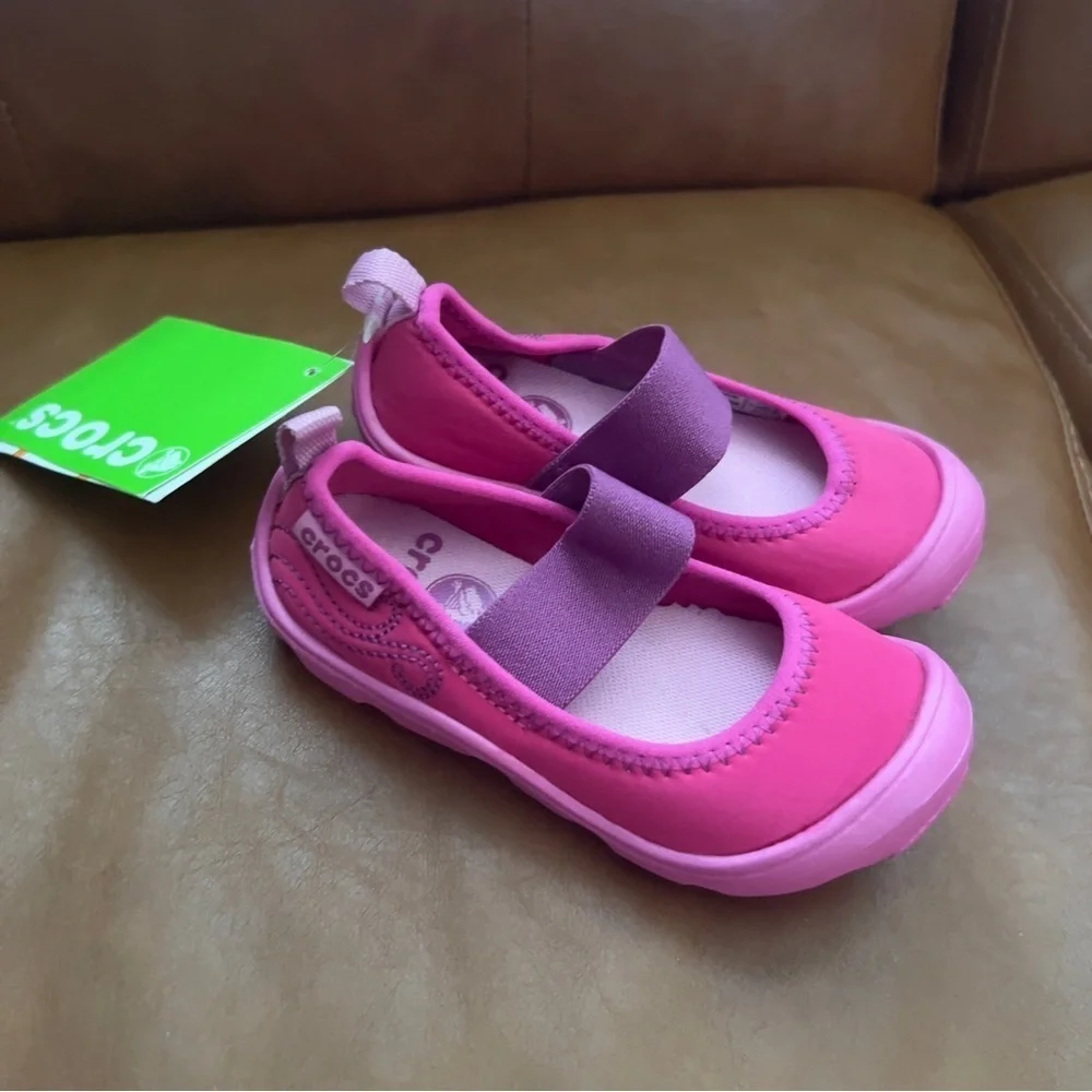 CROCS Shoes Kids Girl's Sz 7 Pink Mary Jane Water Swim Strap NonSlip Sole NWT